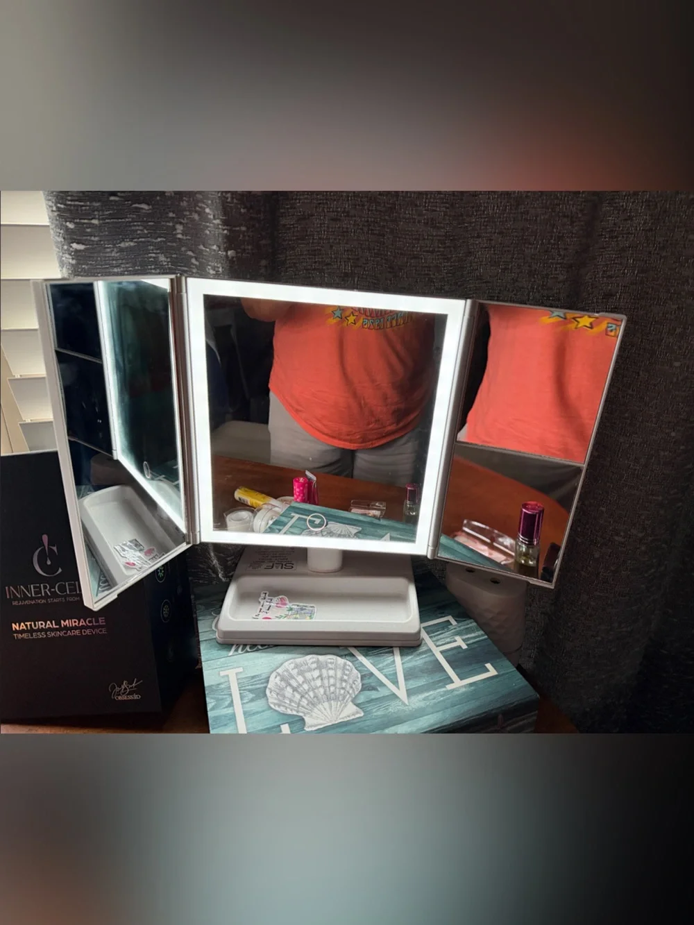 LED Tri-Fold Vanity Mirror in White